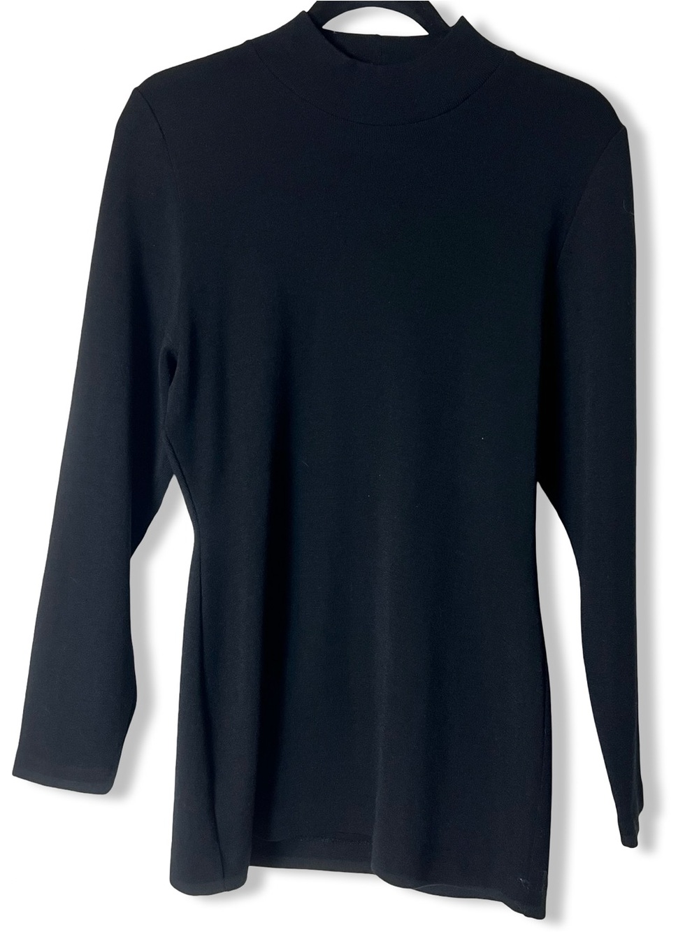 Andrea Jovine Vintage Black 100% Wool Mock Turtleneck Tunic Sweater 80s 90s Sz M